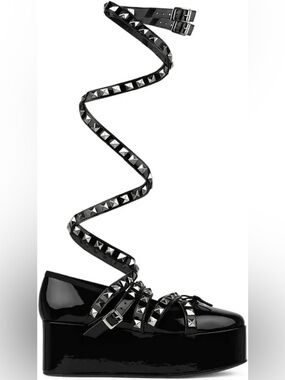 Repetto Noir Kei Ninomiya Black Patent Platform Mary Jane with Studded Straps